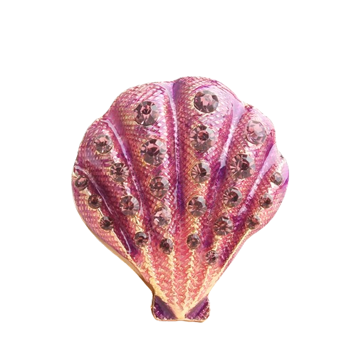 Broche Vintage Couleur Or – Pampilles Coquillages Blanc Et Rose – Bijou Unique
