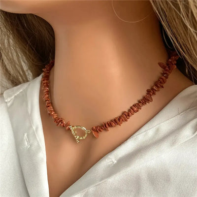 Collier Perles Plates Coquillage Marron