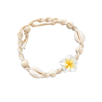 Bracelet de Cheville Plumeria et Coquillages Cauri