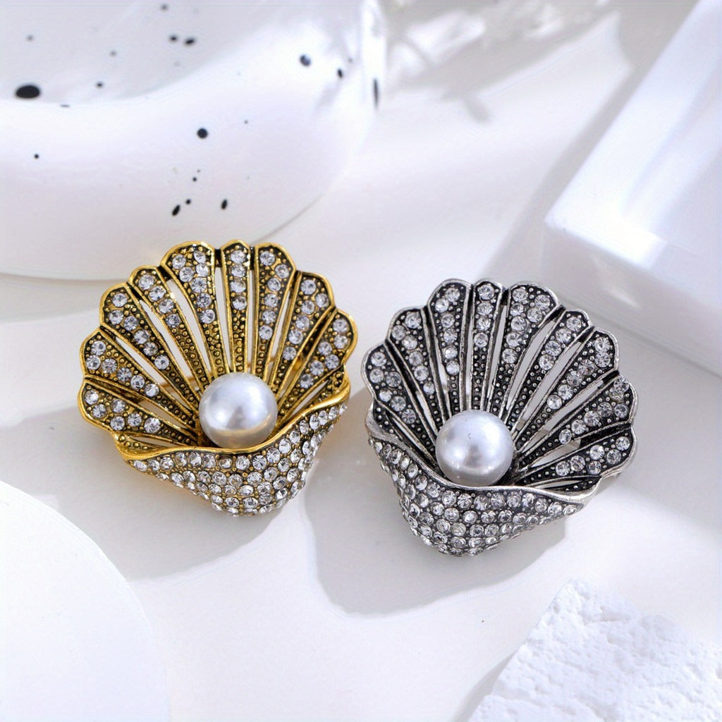 Broche Ancienne En Argent En Forme De Coquillage - Vintage Et élégante - Occasion
