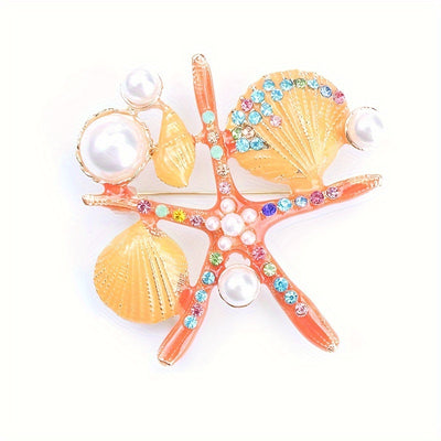 Broche Coquillage Étoile de Mer Strass