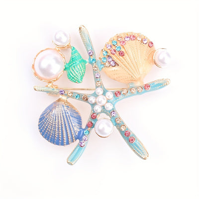 Broche Coquillage Étoile de Mer Strass