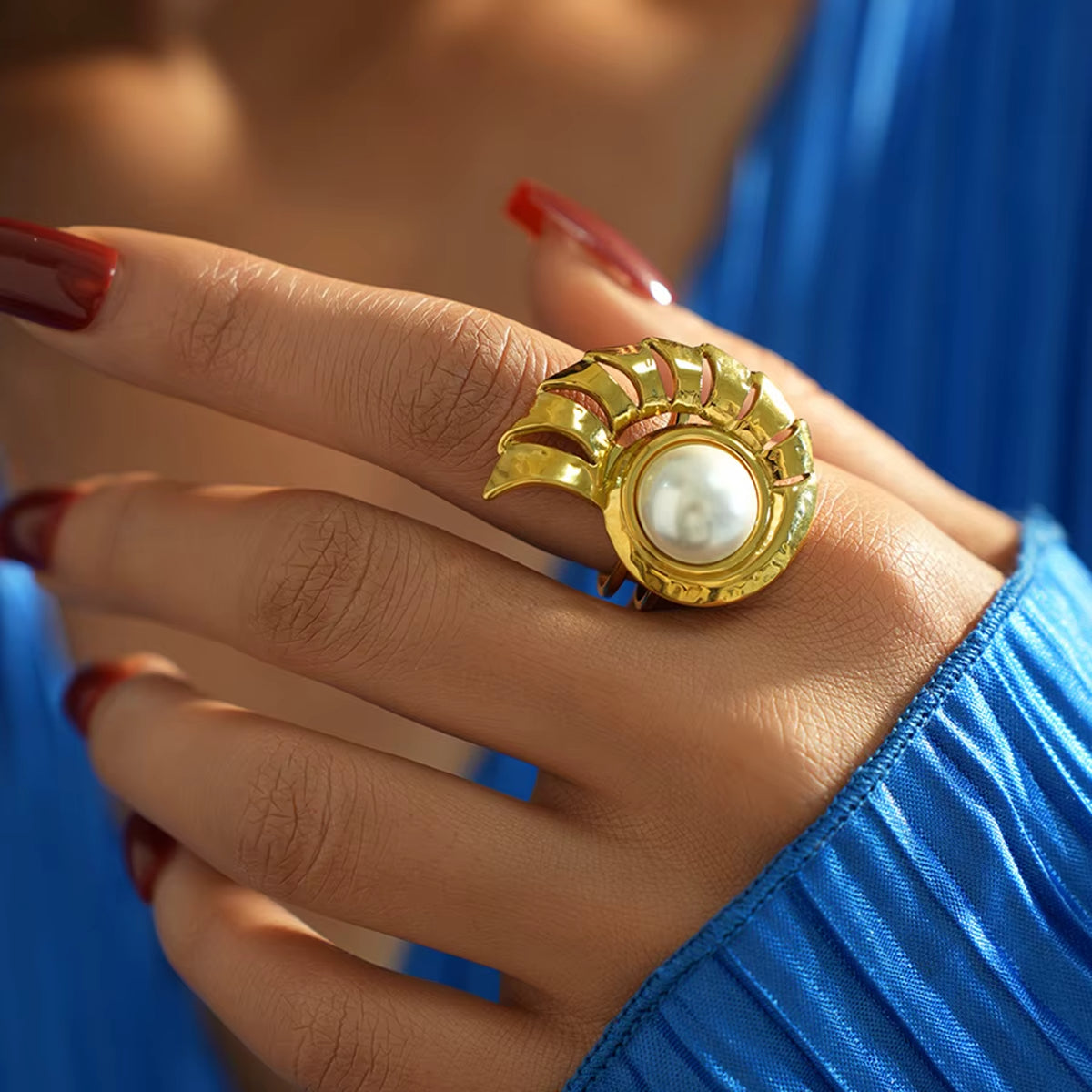Bague Coquillage Conque Incrusté