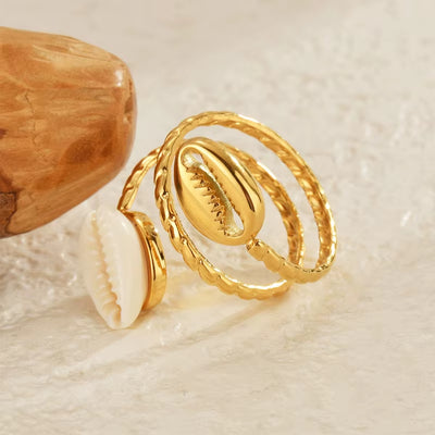 Bague Coquillage Dorée avec Cauri