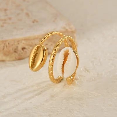 Bague Coquillage Dorée avec Cauri