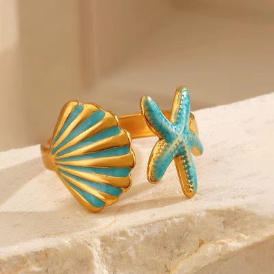 Bague Coquillage Ouverte en Acier Inoxydable