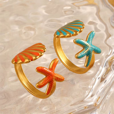 Bague Coquillage Ouverte en Acier Inoxydable
