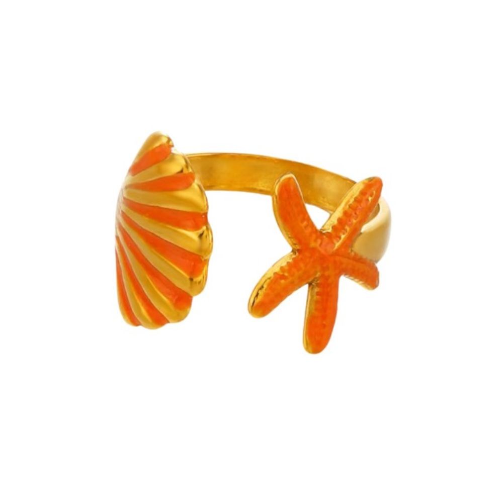 Bague Coquillage Ouverte en Acier Inoxydable sur fond blanc