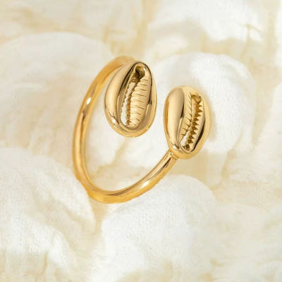 Bague Coquillage Ouverte Double Cauri