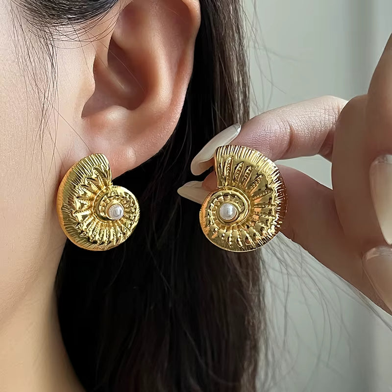 Boucle d’Oreille Coquillage Conque en Acier Inoxydable