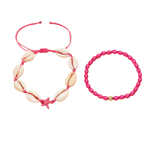 Duo de Bracelet de Cheville Coquillage Bohème et Perles Colorées Roses