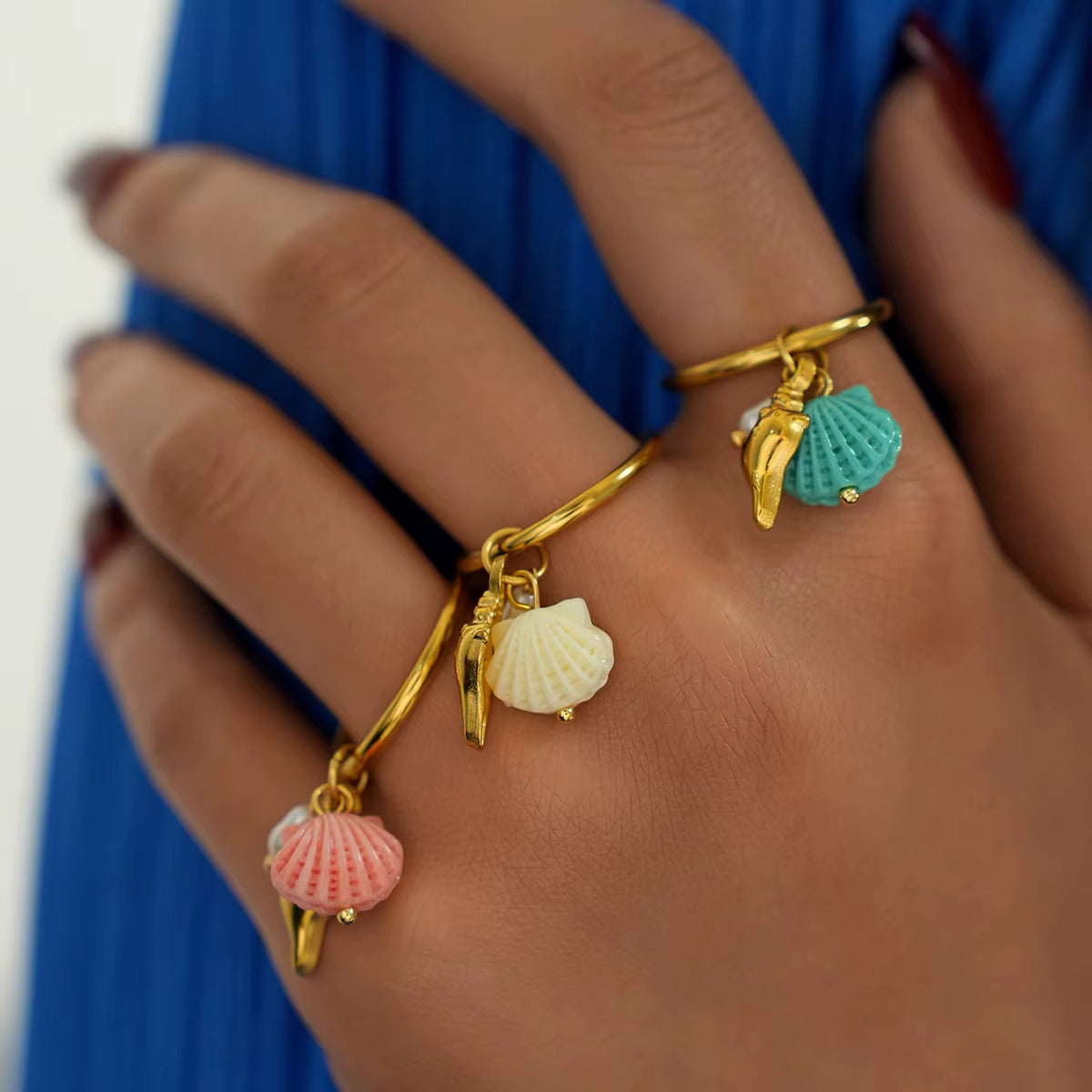 Lot de 3 Bagues Coquillage à Pendentif