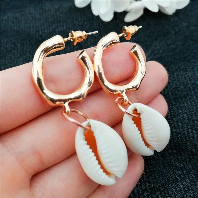 Boucles D'oreille Coquillage Plaquées Or 18K - Style Bohème Plage - Pour Femme - Hypoallergénique - Idée Cadeau Mère Ou Amie - 3