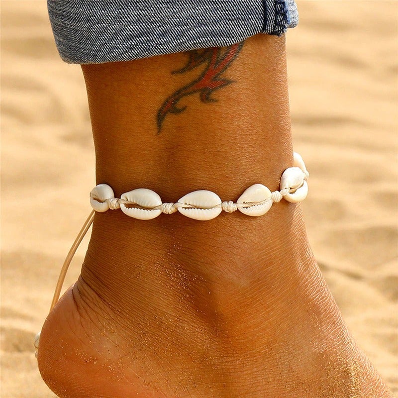 Lot De 2 Bracelets Cheville Boho - Perles Coquillage Naturel, Tissé à La Main, Réglable, Pour Femmes Et Filles - 12