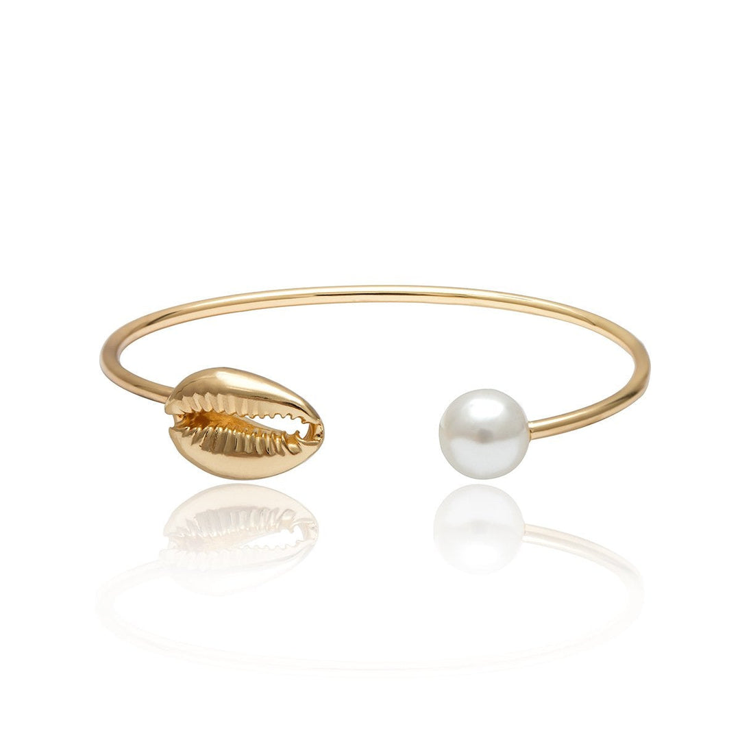 Bracelet jonc coquillage et étoile de mer réglable 19x160mm - Acier