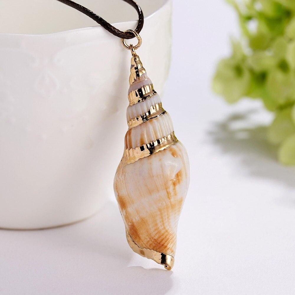 Collier En Cuir Avec Pendentif Coquillage Véritable - Longueur 50 Cm - Occasion