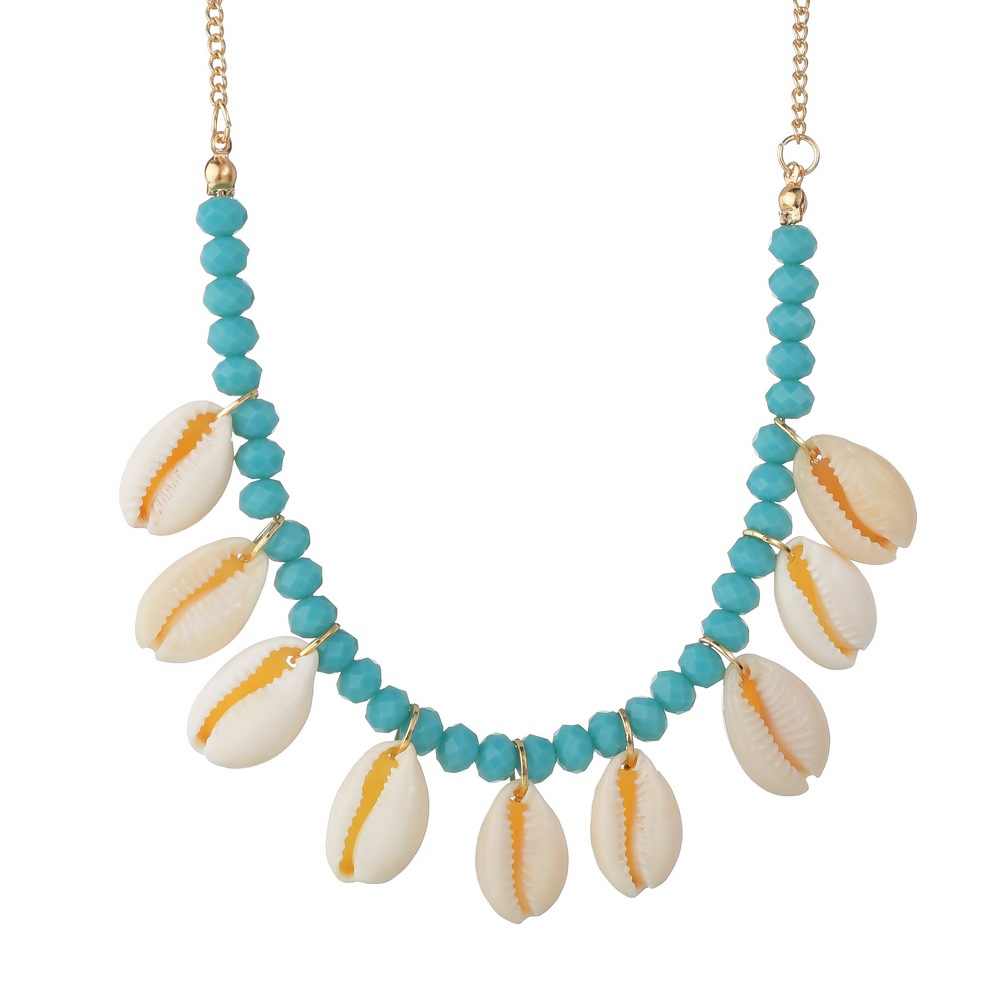 Collier Coquillage Perles Bleues