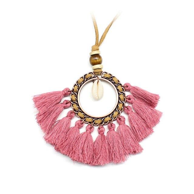 Collier Coquillage Pompon Rose